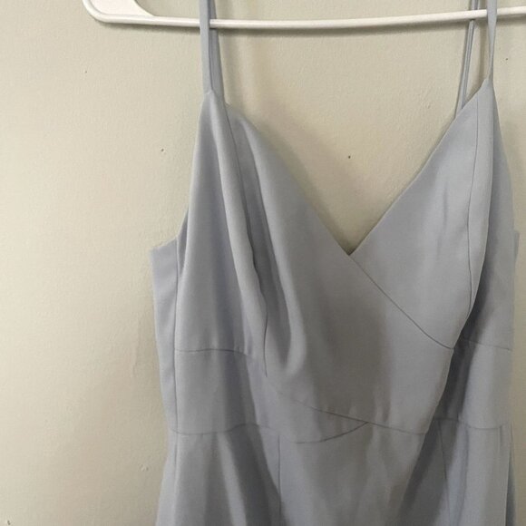 Dessy Collections light blue v-neck spaghetti straps maxi dress side slit formal - Picture 2 of 6